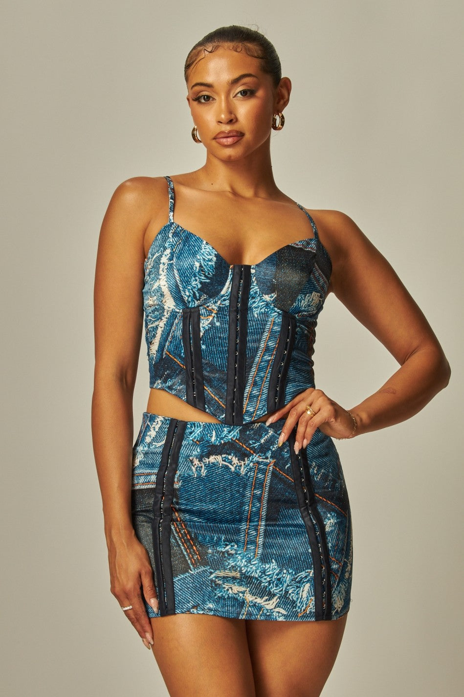 Villa Blvd ƎDEN Denim Cami Corset + Skirt Set