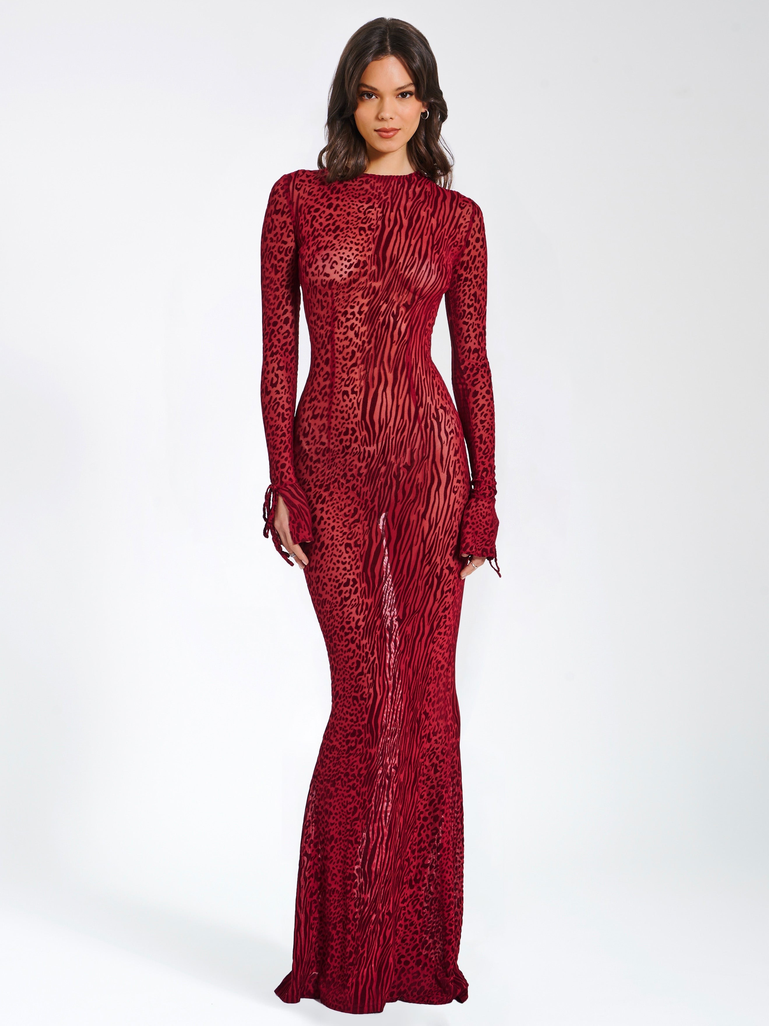 Océane Vêtements -Imprimé Léopard Bordeaux Bodycon Maxi Dress Burgundy / L