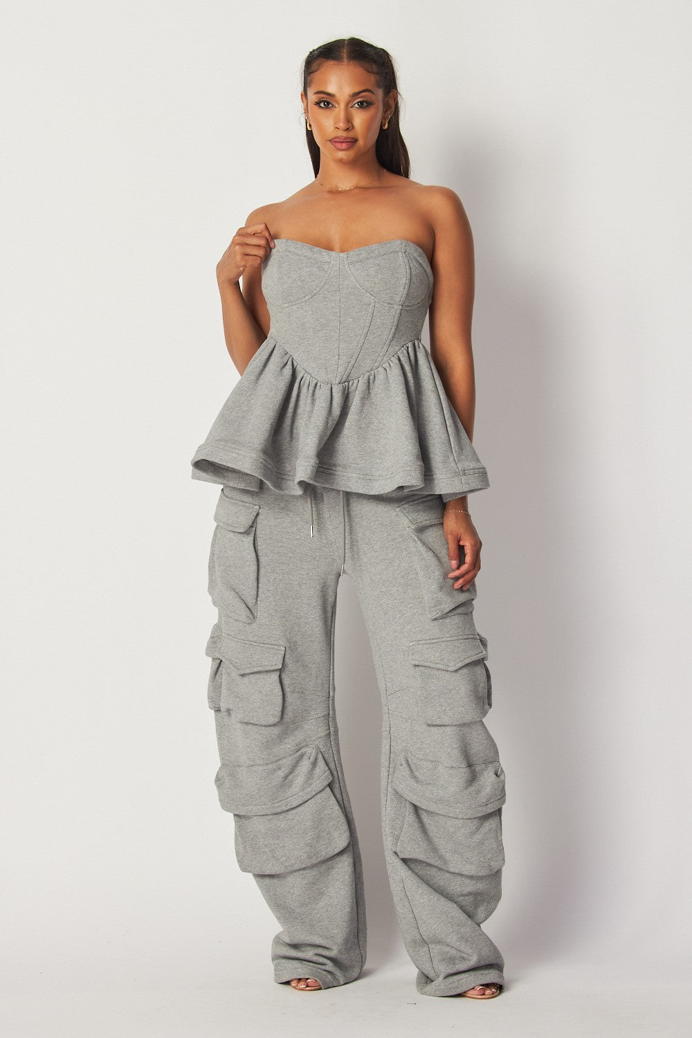 Villa Blvd ƎDEN Peplum Cargo Set - Grey