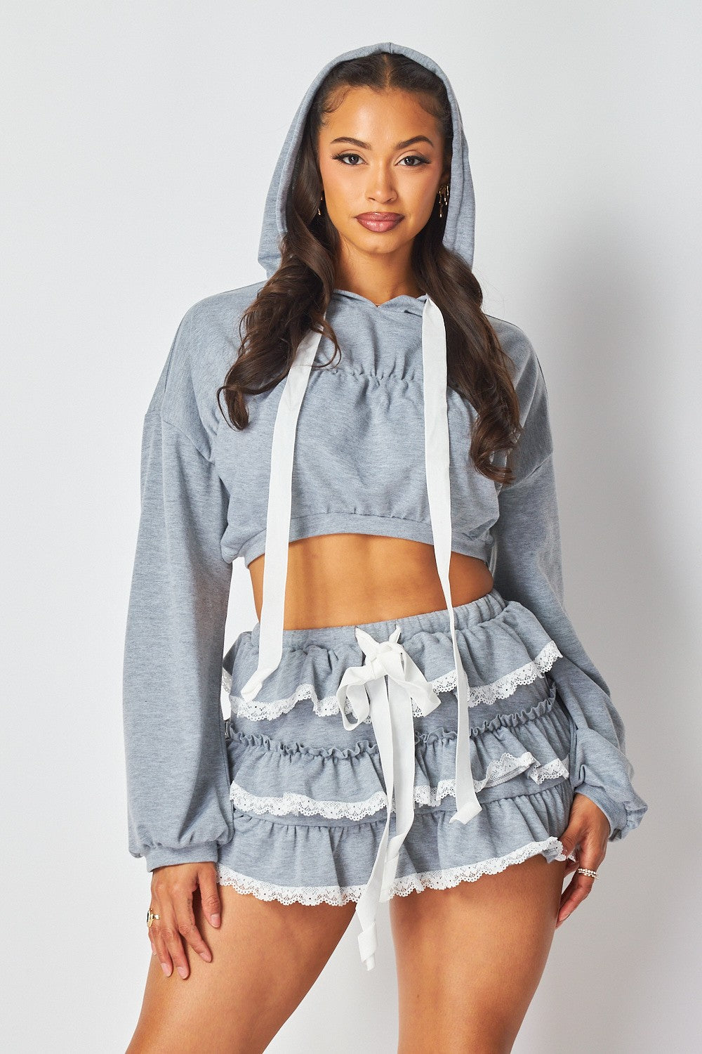Villa Blvd ƎDEN Ruffle Lace Hoodie + Skorts Set ☛ Multiple Colors Available ☚