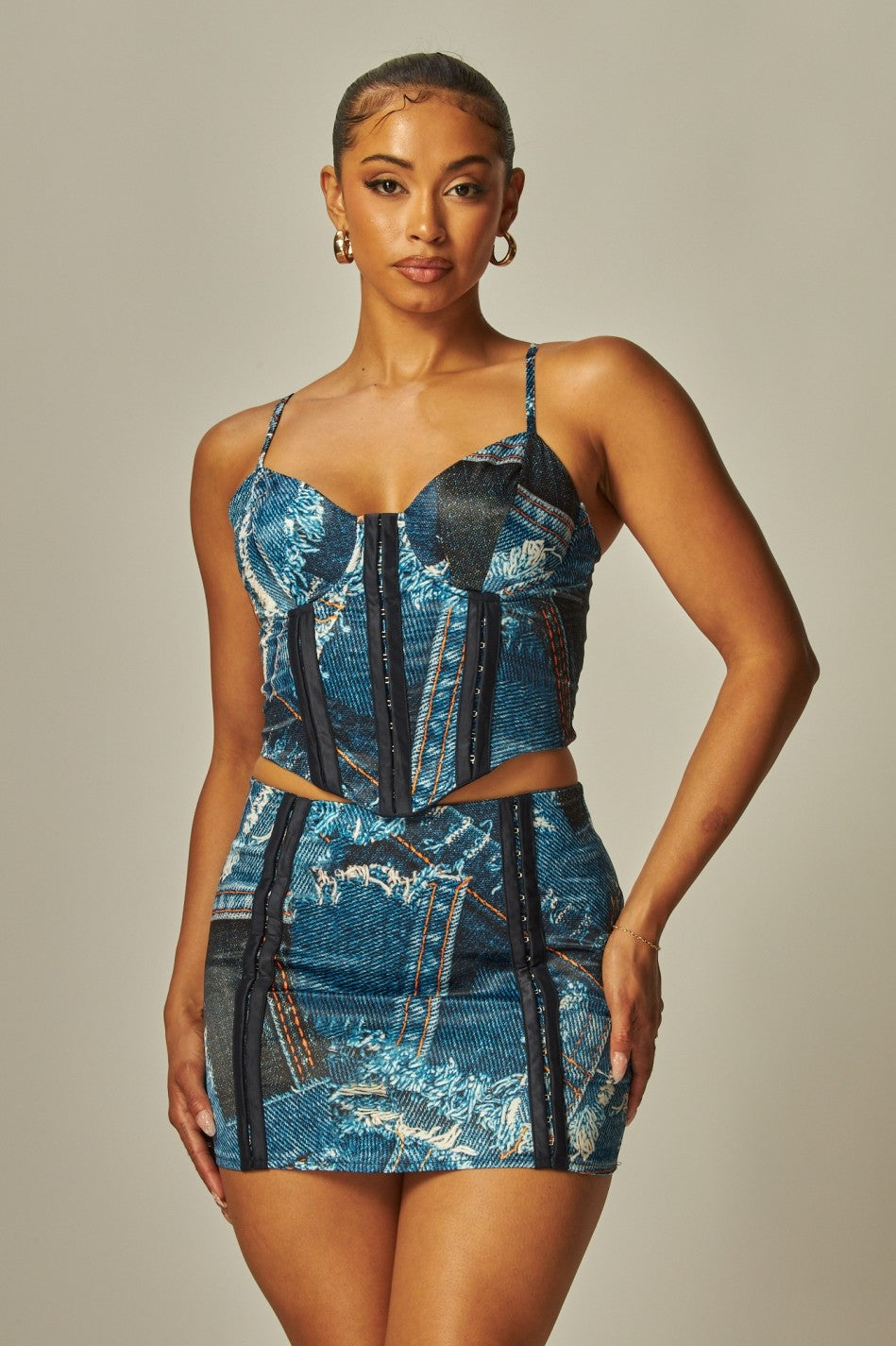 Villa Blvd ƎDEN Denim Cami Corset + Skirt Set