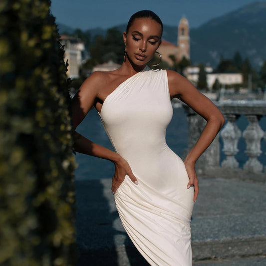 Villa Blvd One-Shoulder Slit Maxi Dress  ☛ Multiple Colors Available ☚