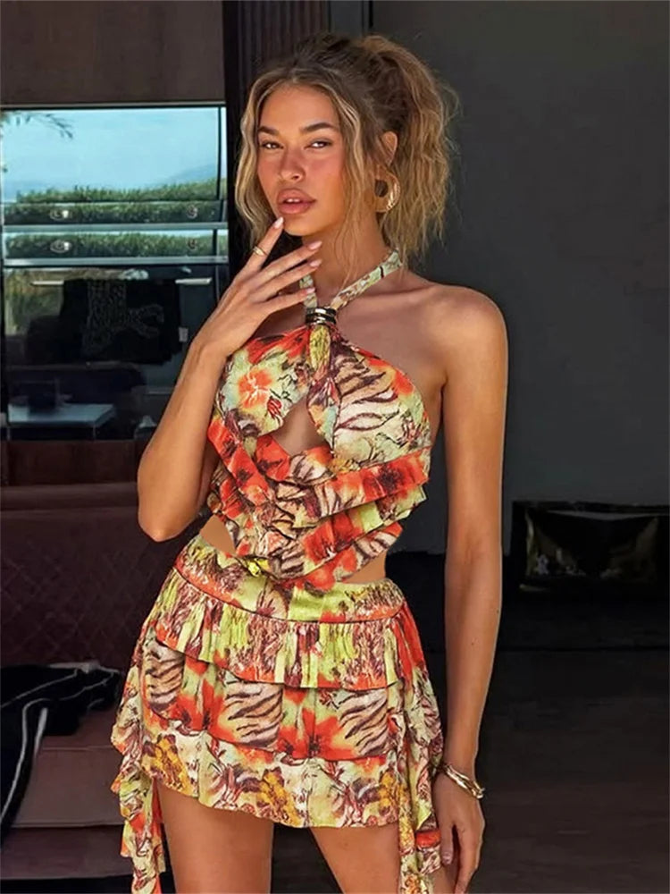 Villa Blvd Cross Halter Tassel Tier Dress