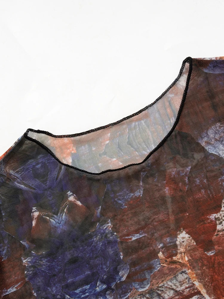 Villa Blvd Mesh Panelled Abstract Sheer Set