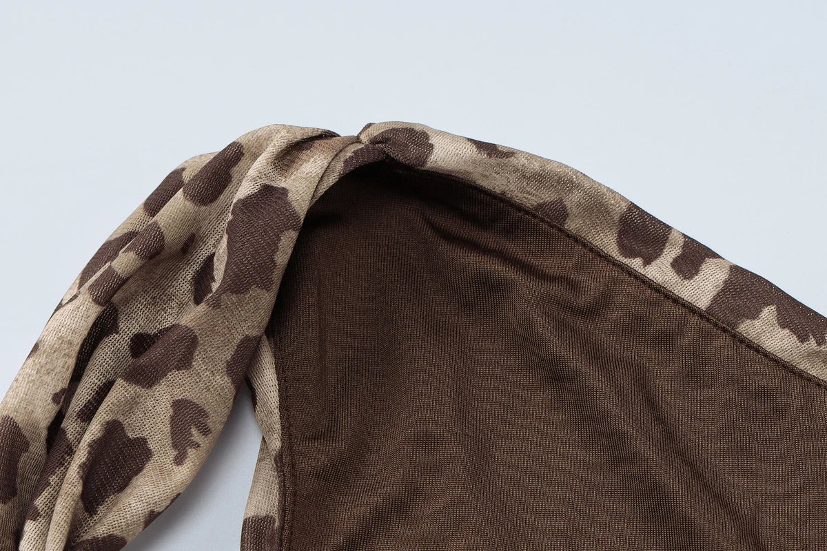 Villa Blvd Leopard Draped Bodycon Bodysuit