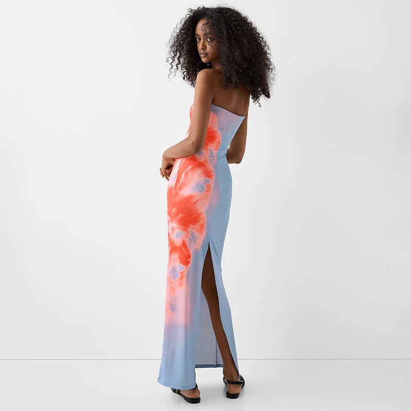 Villa Blvd Floral Strapless Maxi Dress