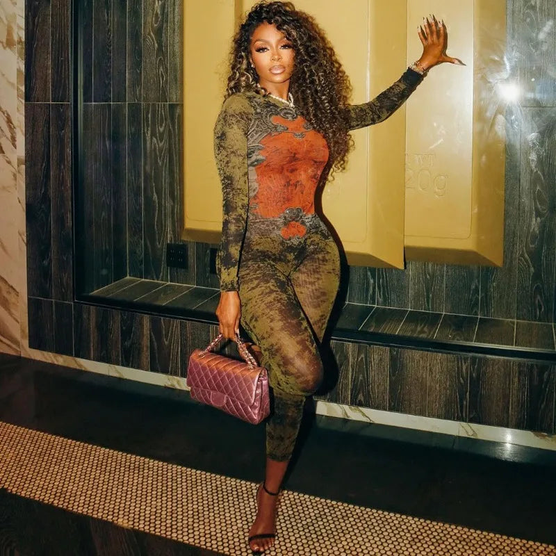 Villa Blvd Vintage Hearts Mesh Jumpsuit
