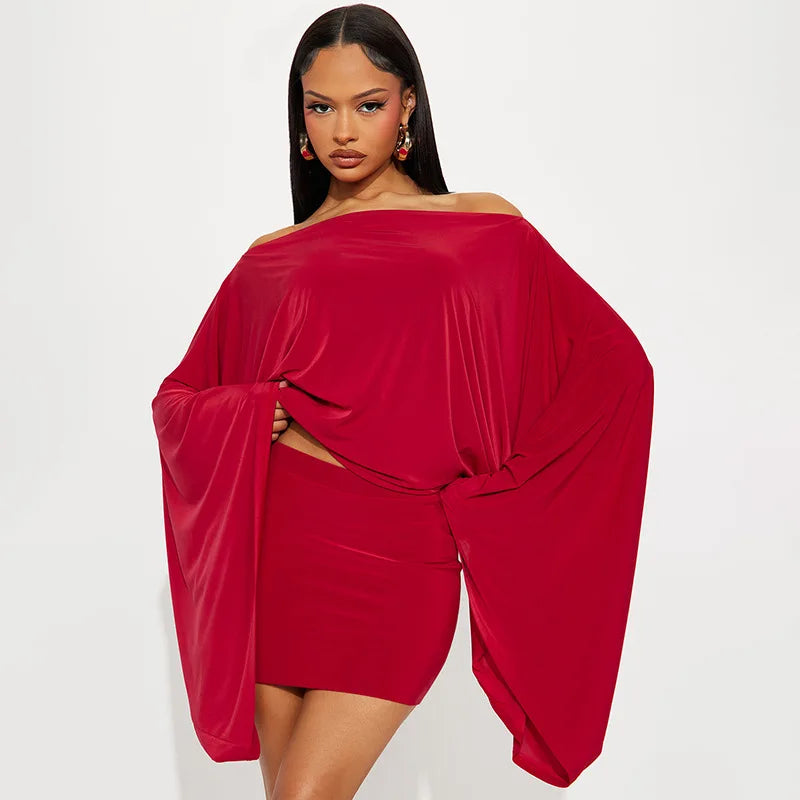 Villa Blvd Off-Shoulder Flare Top + Mini Skirts Sets ☛ Multiple Colors Available ☚