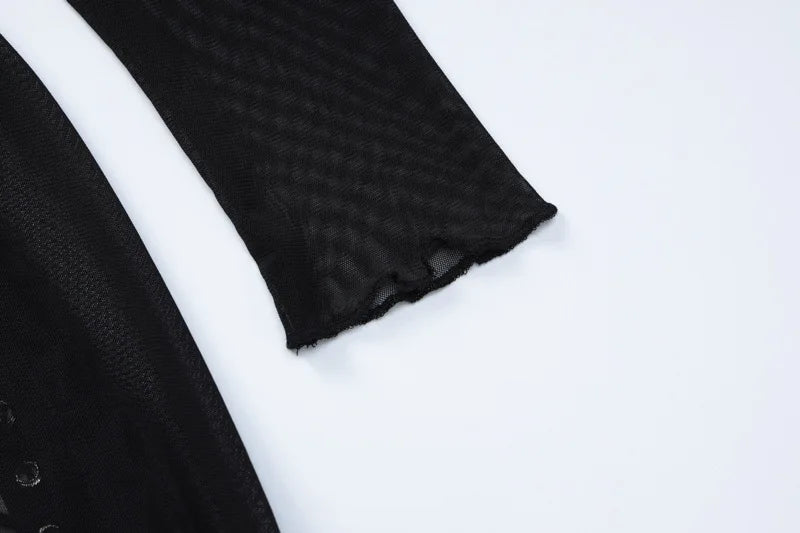 Villa Blvd Bandage Mesh Backless Maxi Dress
