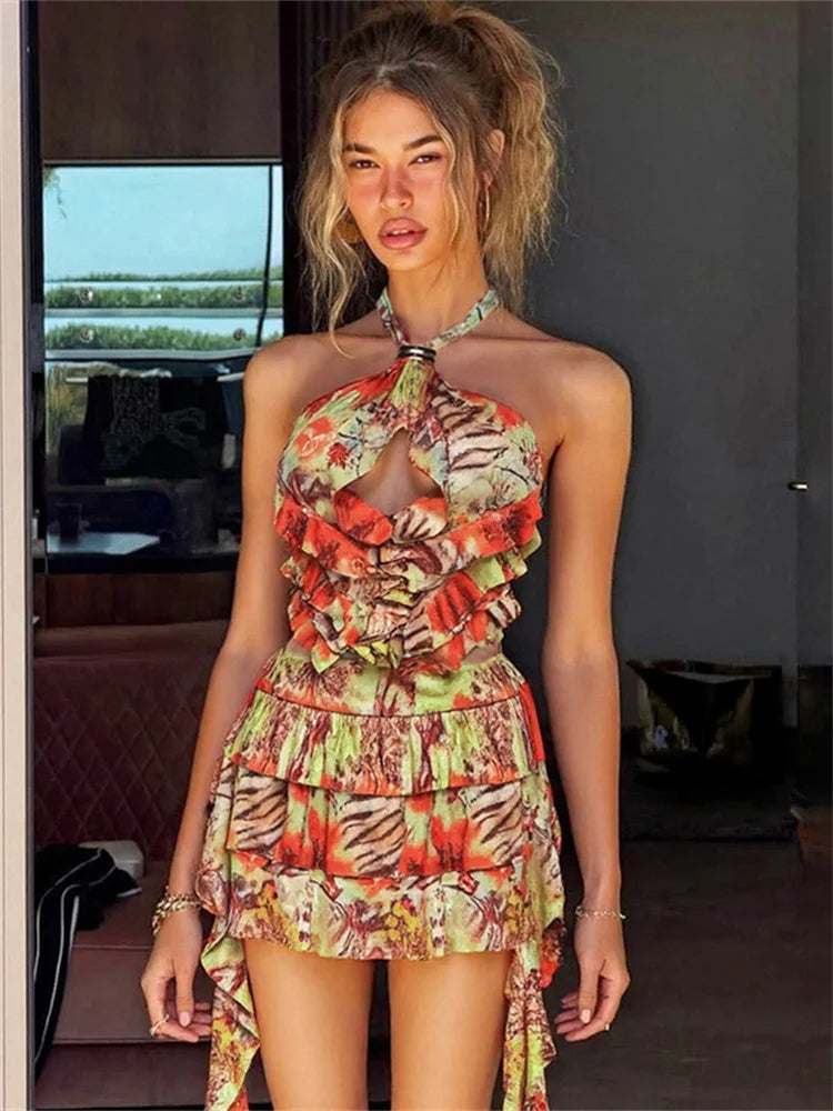 Villa Blvd Cross Halter Tassel Tier Dress