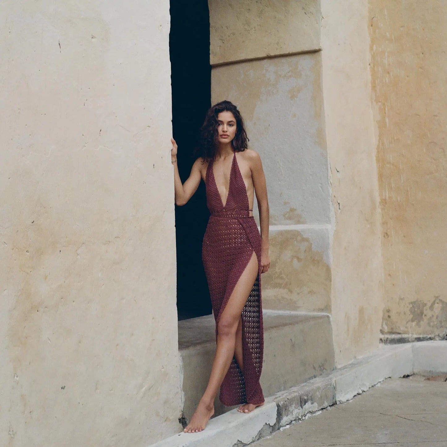Villa Blvd Deep-V-Backless Knitwear Maxi Dress ☛ Multiple Colors Available ☚