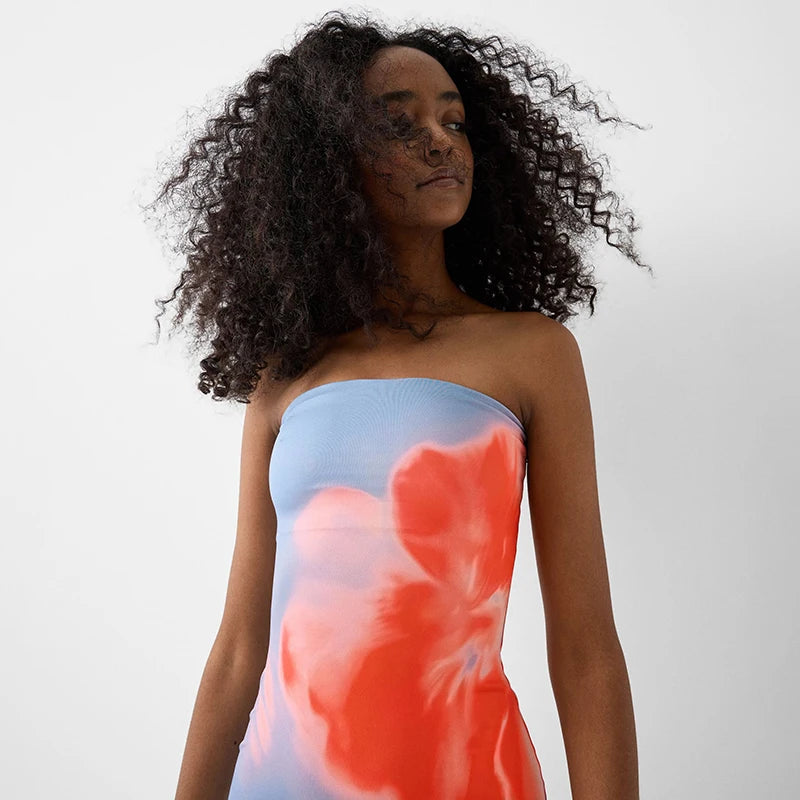 Villa Blvd Floral Strapless Maxi Dress