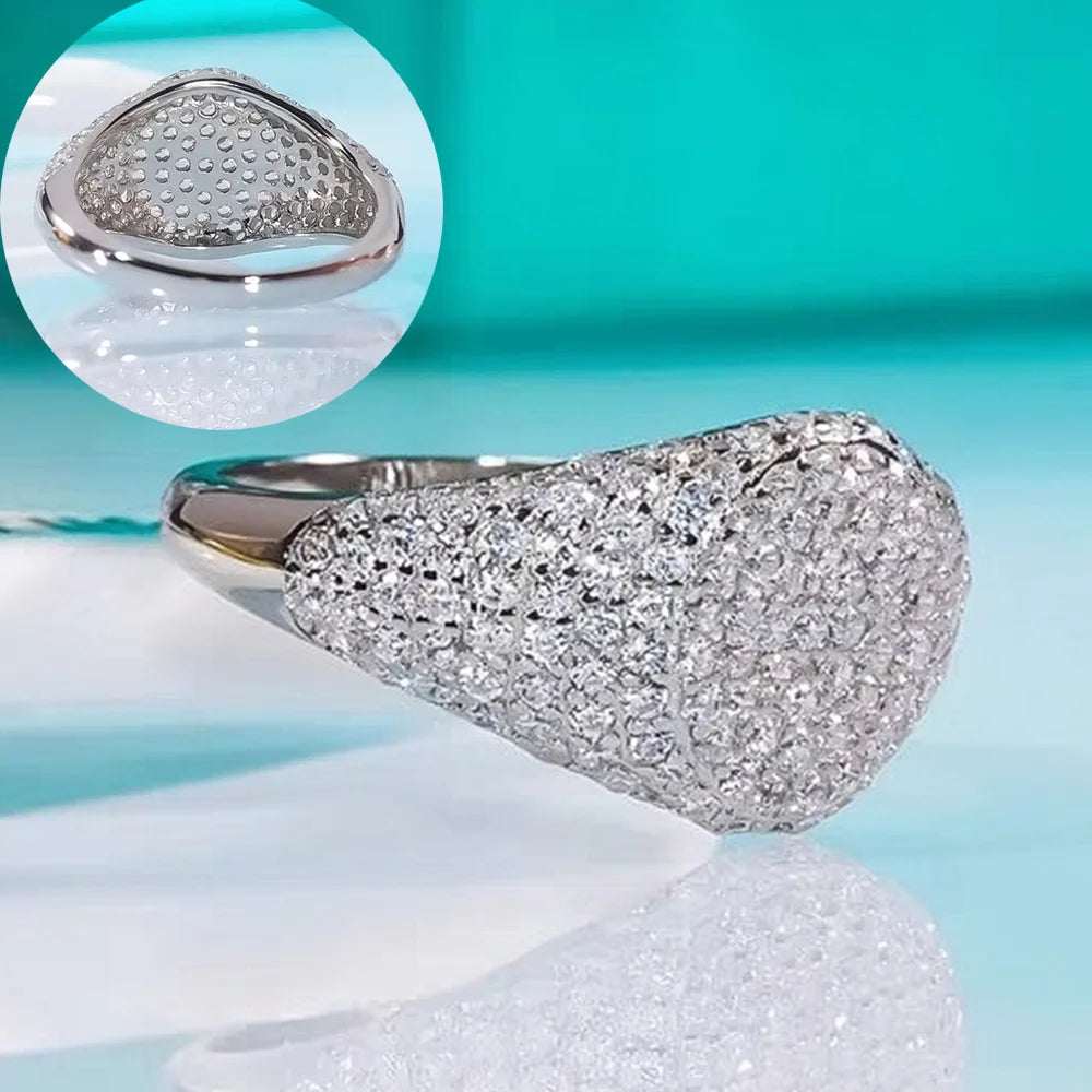 Villa Blvd Round Dome Pave Moissanite Signet Ring