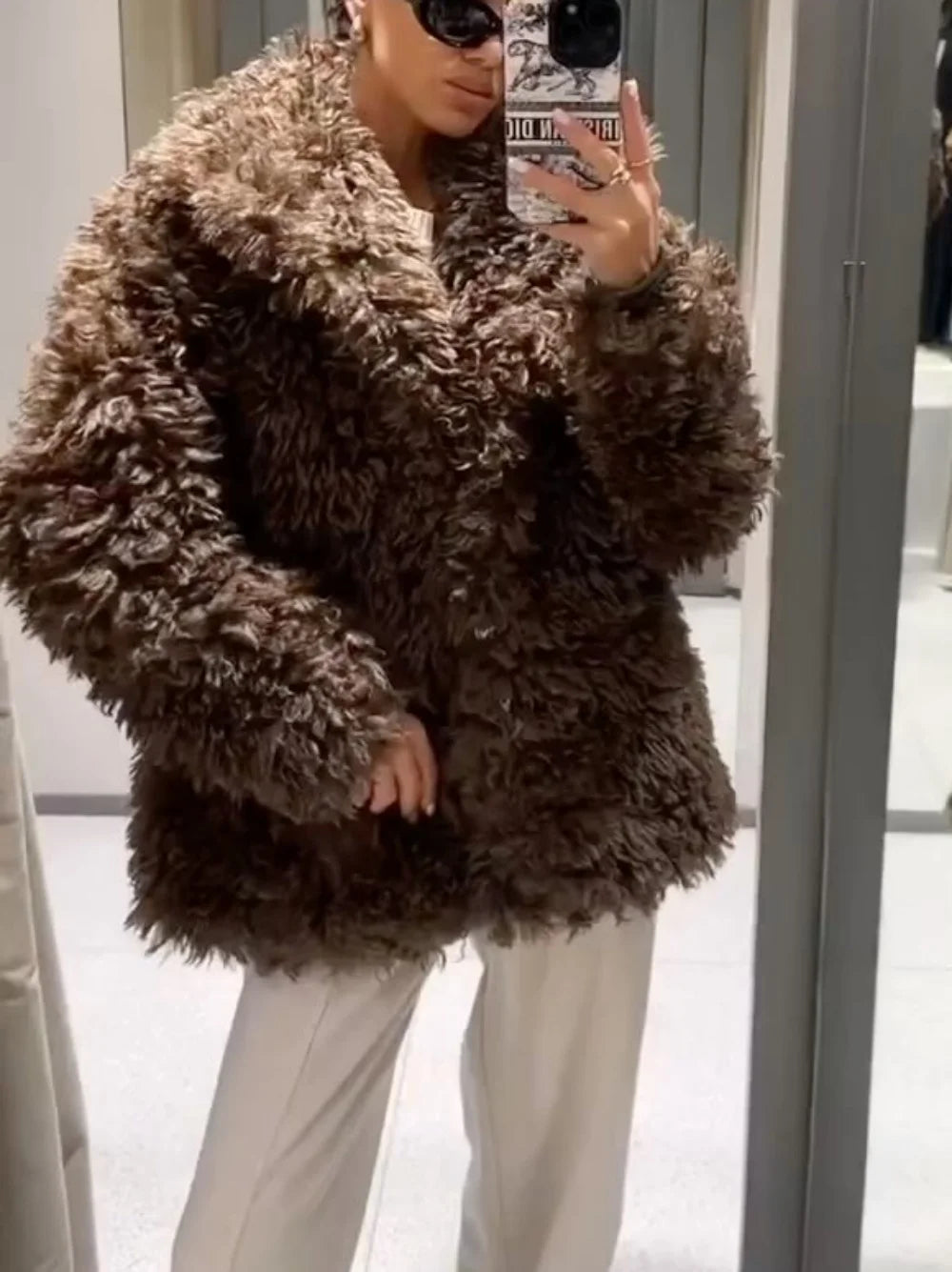 Villa Blvd Lamb Wool Faux Fur Lapel Coat