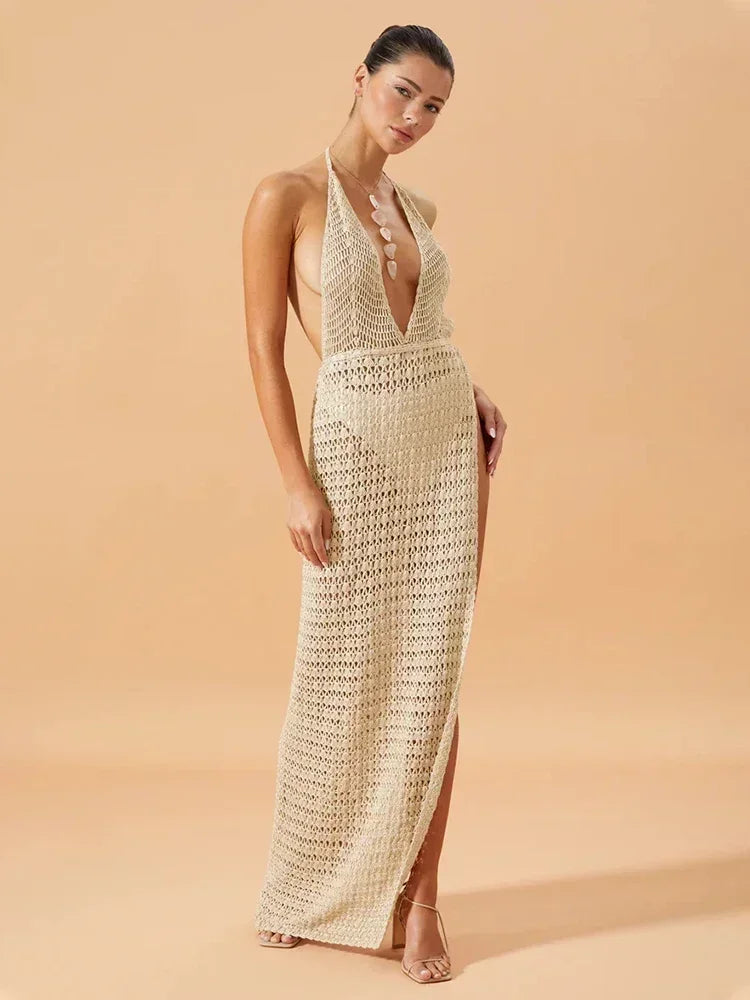 Villa Blvd Deep-V-Backless Knitwear Maxi Dress ☛ Multiple Colors Available ☚