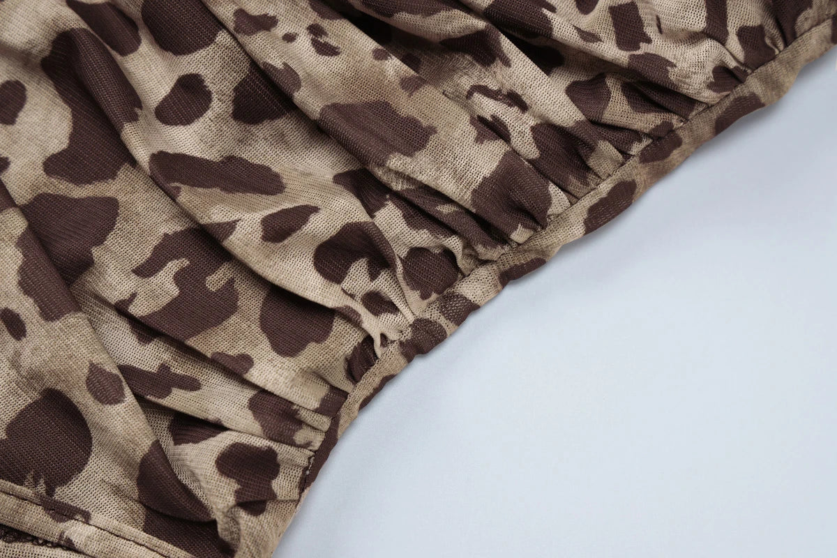 Villa Blvd Leopard Draped Bodycon Bodysuit