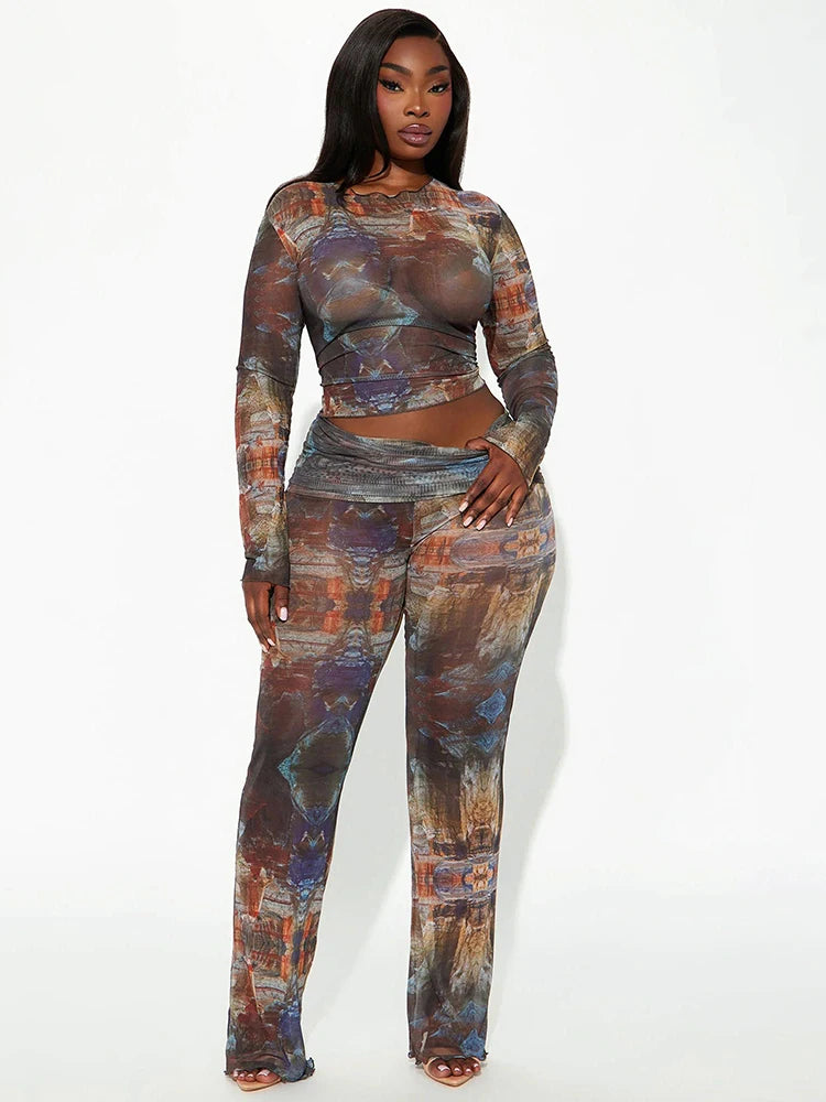 Villa Blvd Mesh Panelled Abstract Sheer Set