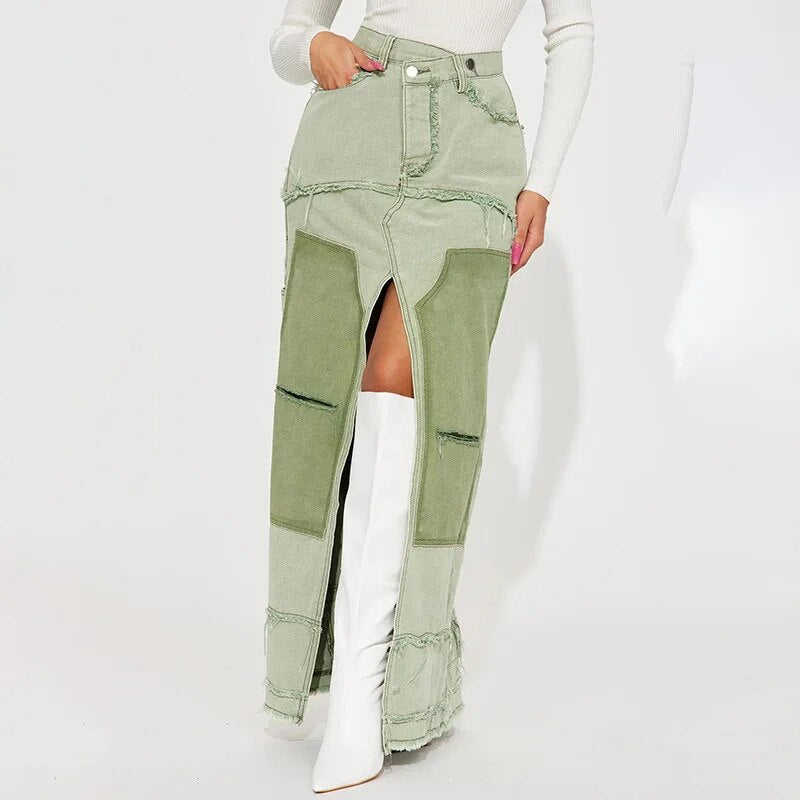 Villa Blvd Patchwork Denim Skirt ☛ Multiple Colors Available ☚