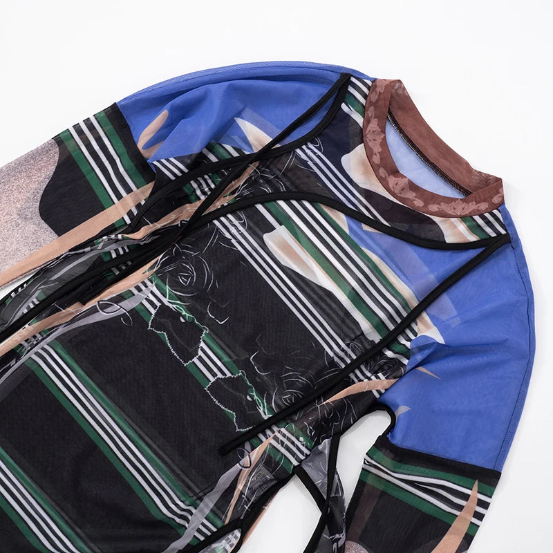 Villa Blvd Retro Mesh Split Ribbon Long Tee