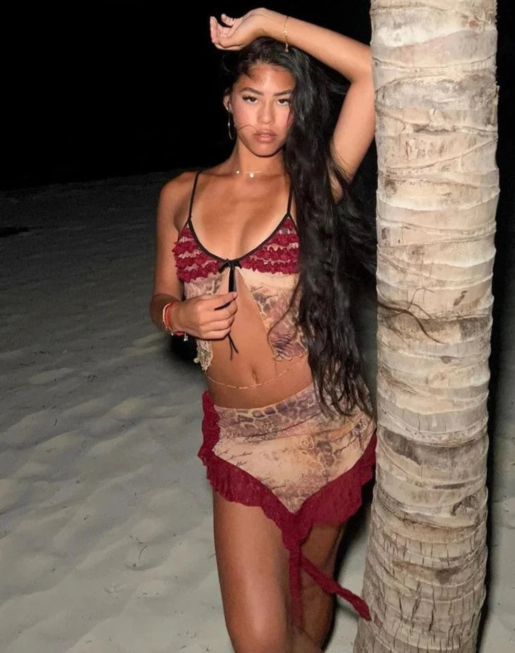 Villa Blvd Tassel Bandage Camisole + Skirt Set