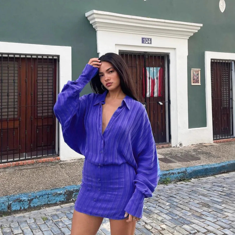 Villa Blvd Contrast Striped Shirt Dress