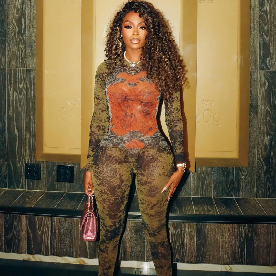 Villa Blvd Vintage Hearts Mesh Jumpsuit