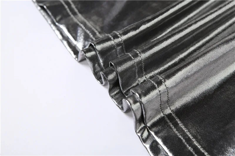 Villa Blvd Silver Patent Halter Top