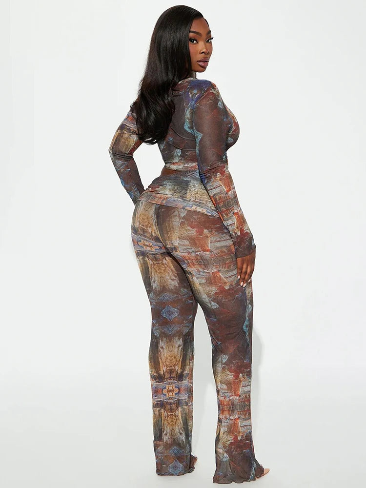 Villa Blvd Mesh Panelled Abstract Sheer Set