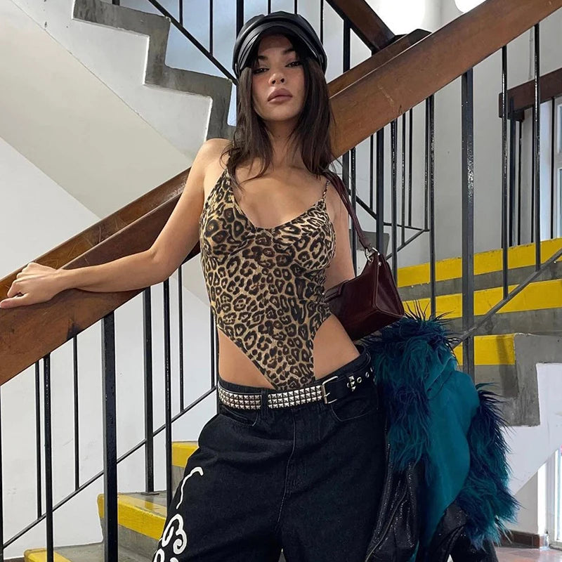 Villa Blvd Leopard Backless Bodycon Bodysuit