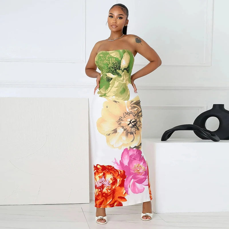 Villa Blvd Floral Maxi Bandeau Dress