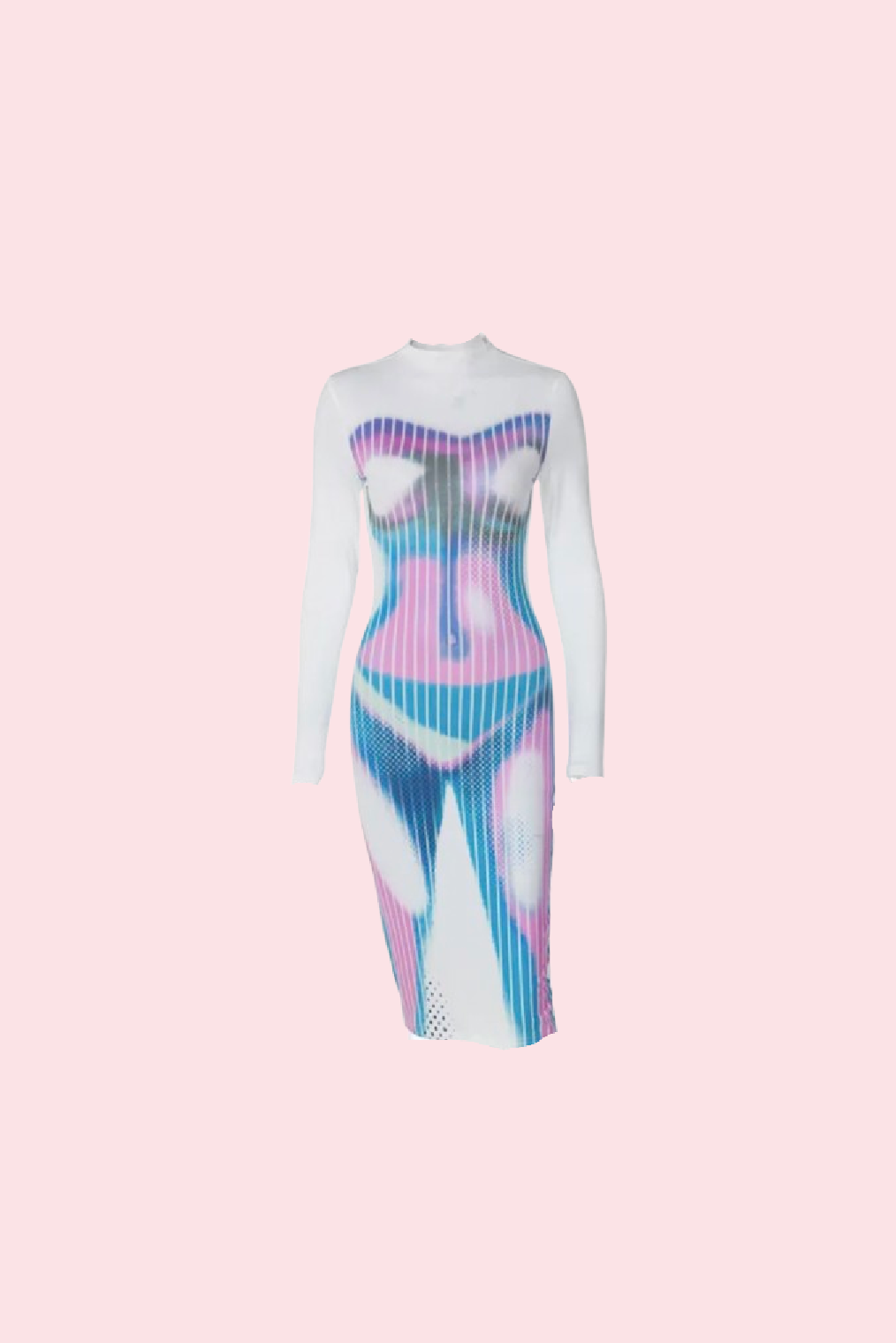 Villa Blvd 3D Print Bodycon Dress White / S
