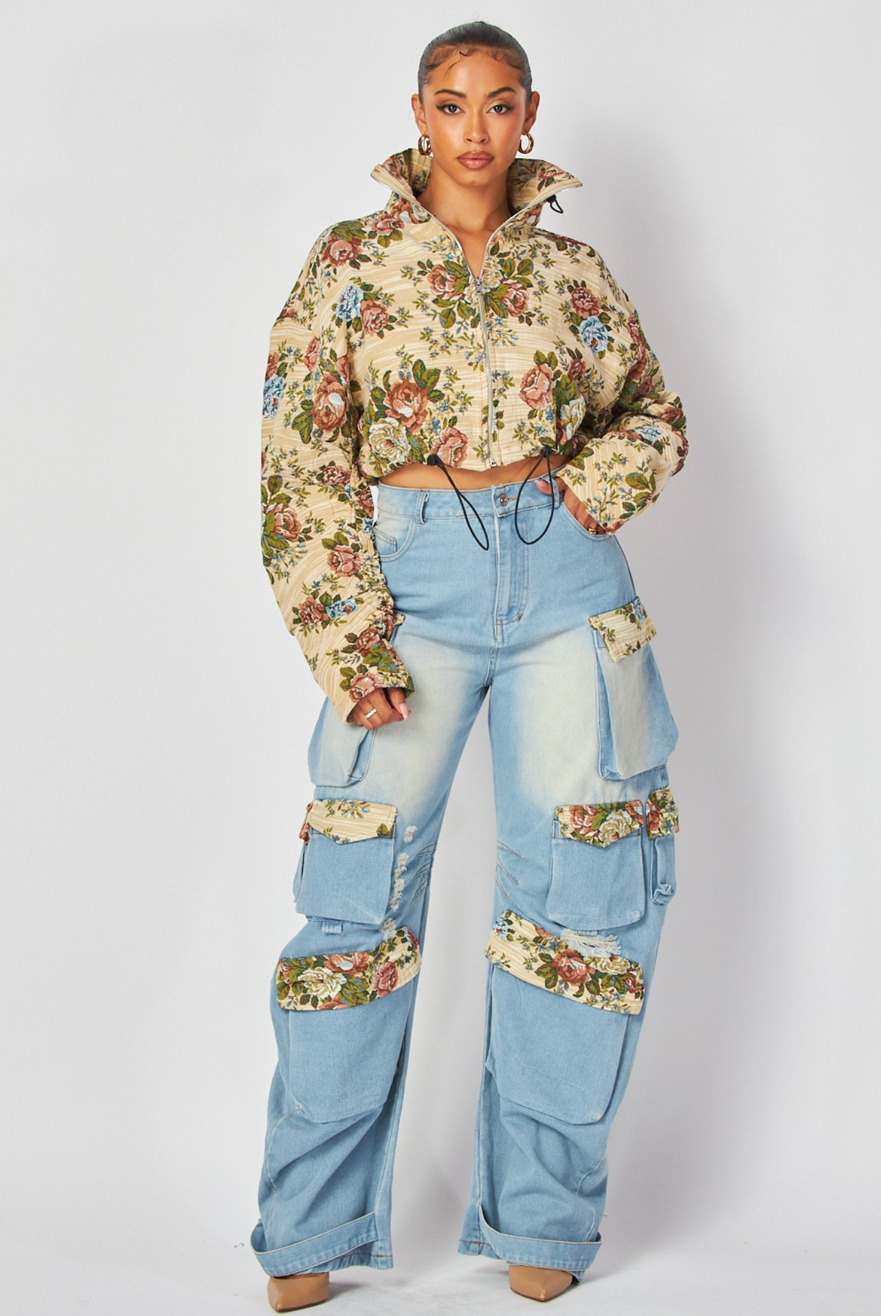 Villa Blvd ƎDEN Denim Floral Cargo Set