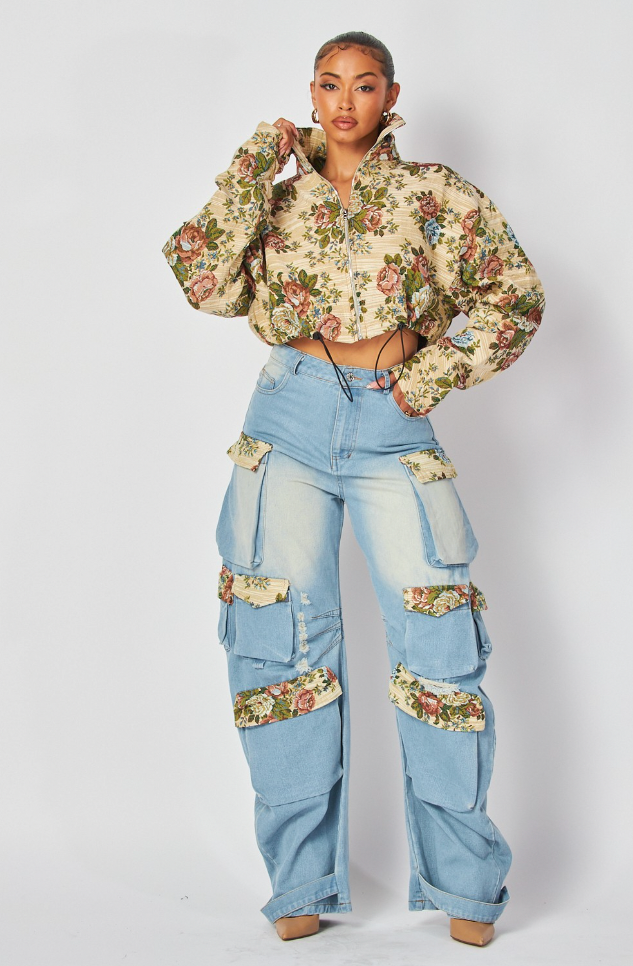 Villa Blvd ƎDEN Denim Floral Cargo Set