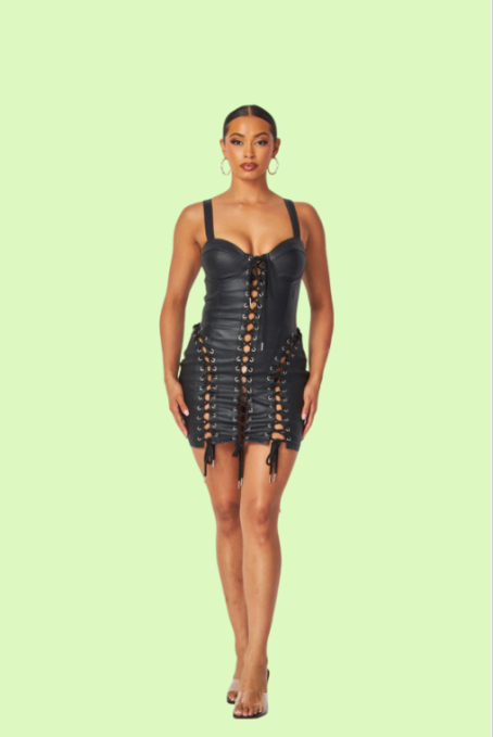 Villa Blvd DEN Interwoven Captive Vegan Leather Dress Multiple Colors Available Black / M