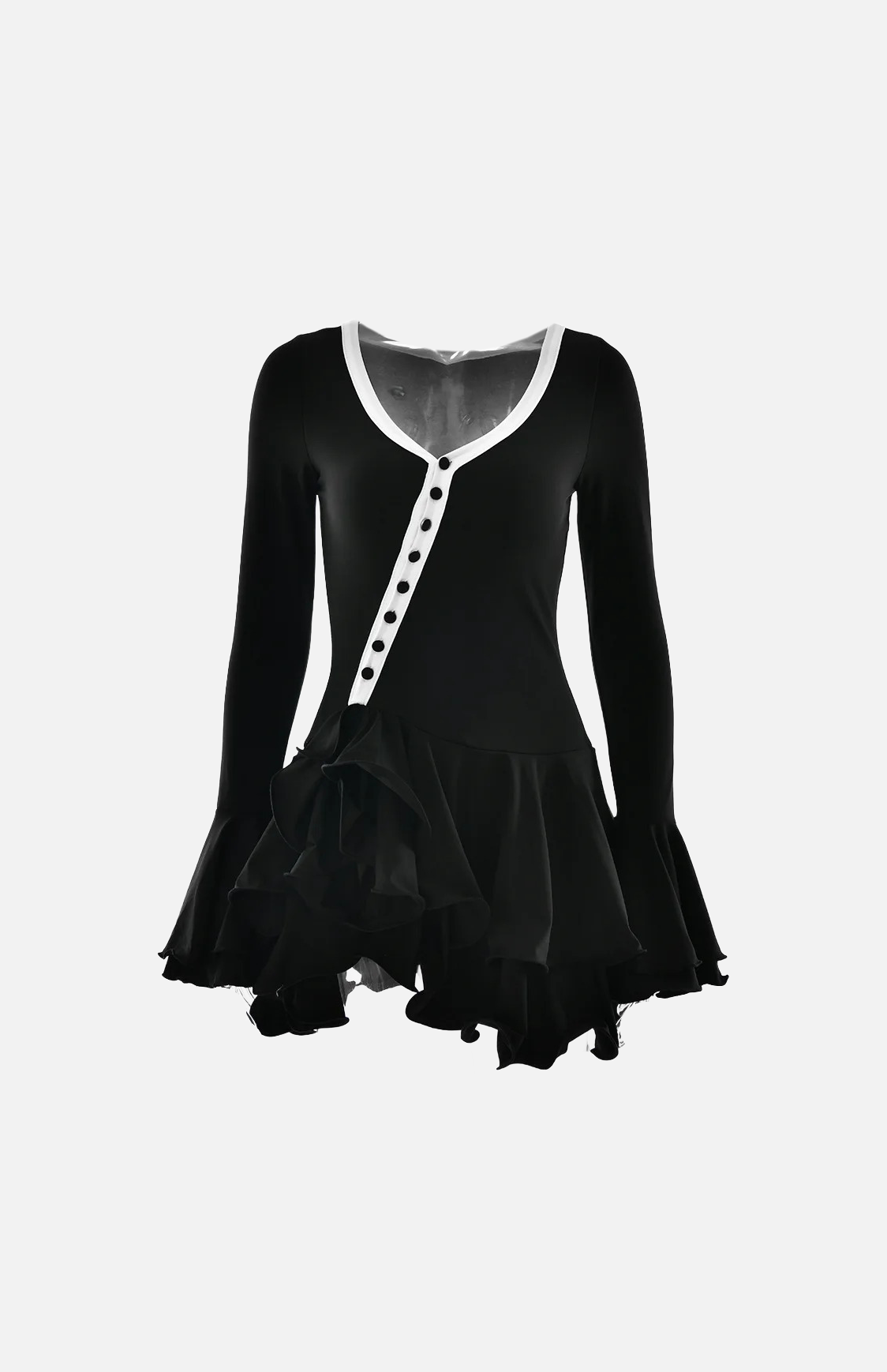 Villa Blvd Buttoned Ruffled Mini Dress Multiple Colors Available black / S