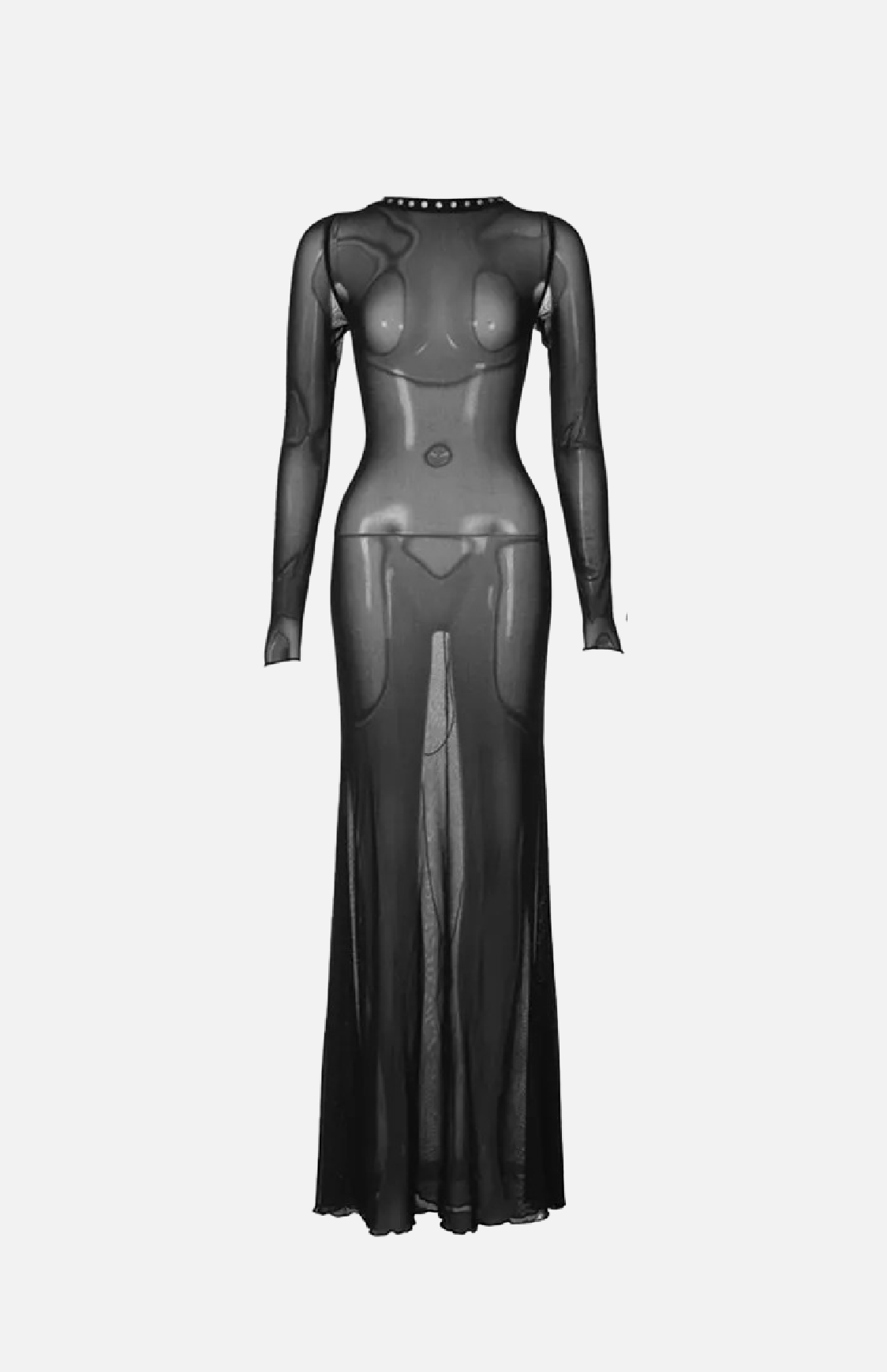 Villa Blvd Bandage Mesh Backless Maxi Dress