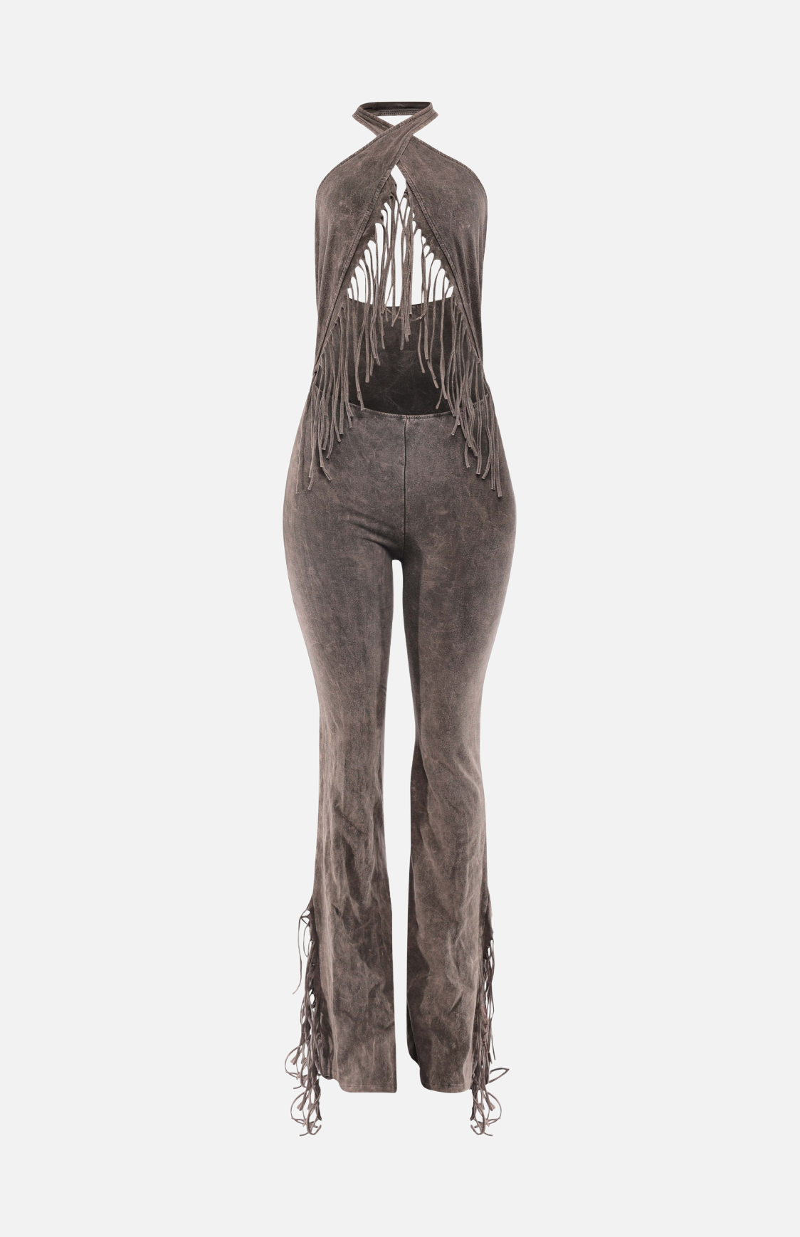 Villa Blvd Mineral Washed Halter Fringe Jumpsuit ☛ Multiple Colors Available ☚