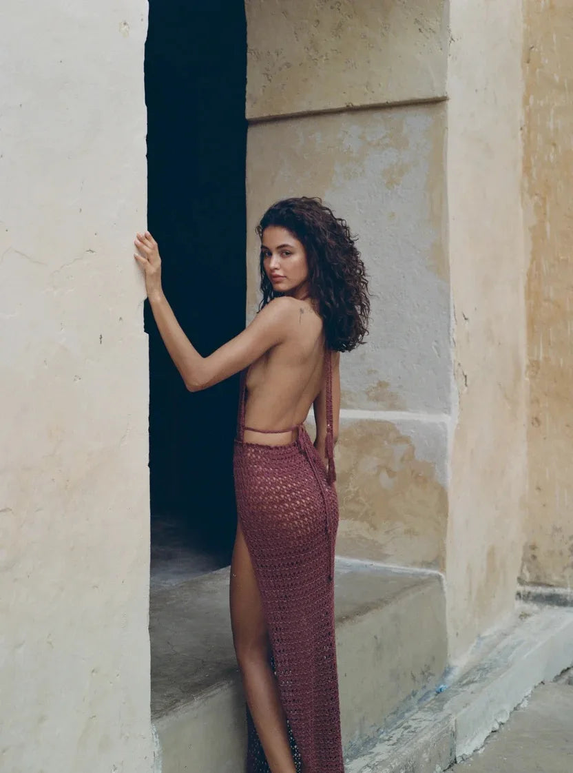 Villa Blvd Deep-V-Backless Knitwear Maxi Dress ☛ Multiple Colors Available ☚