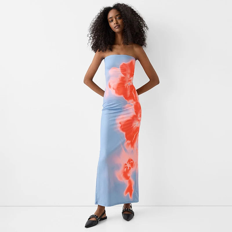 Villa Blvd Floral Strapless Maxi Dress