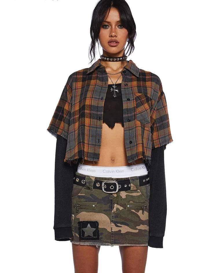 Villa Blvd Plaid Distressed Polo Cardigan
