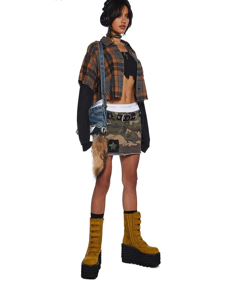 Villa Blvd Plaid Distressed Polo Cardigan