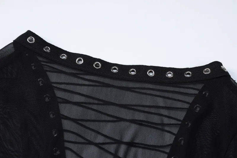 Villa Blvd Bandage Mesh Backless Maxi Dress