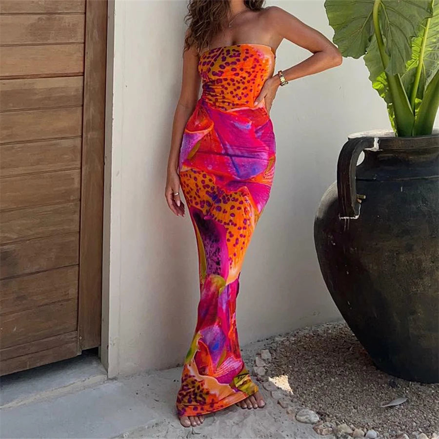 Villa Blvd Floral Leopard Bandeau Dress