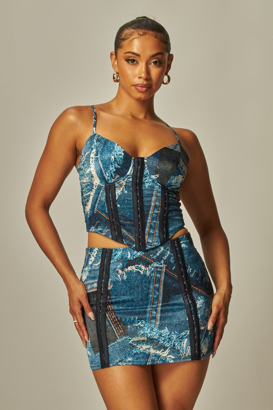 Villa Blvd ƎDEN Denim Cami Corset + Skirt Set