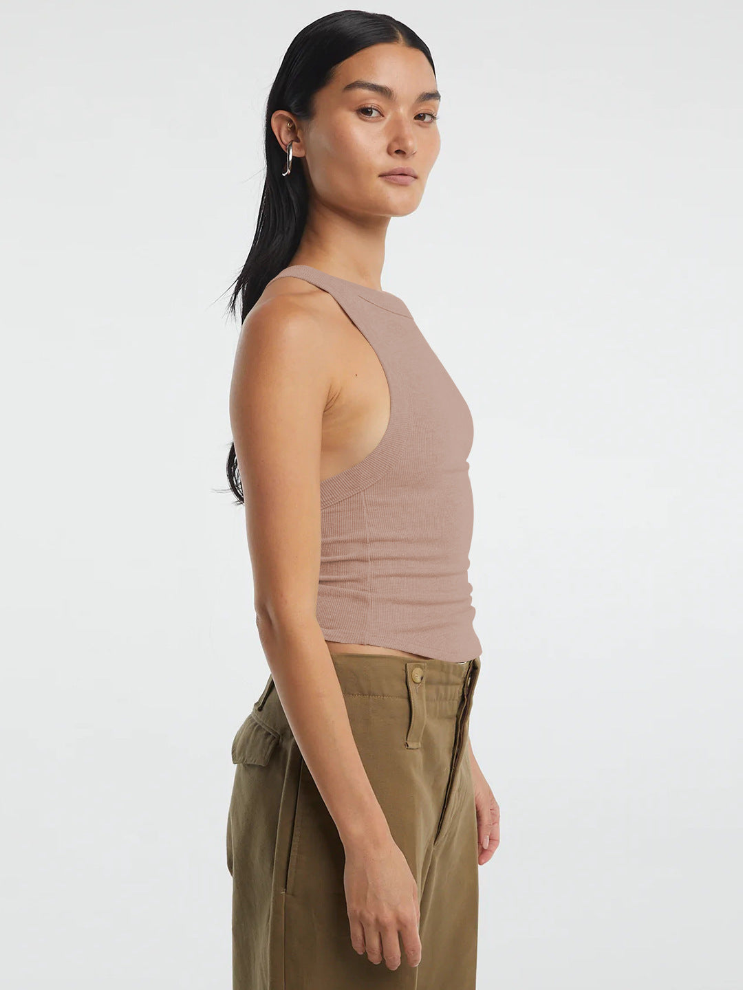 Villa Blvd Halter Neck Ribbed Cropped Top