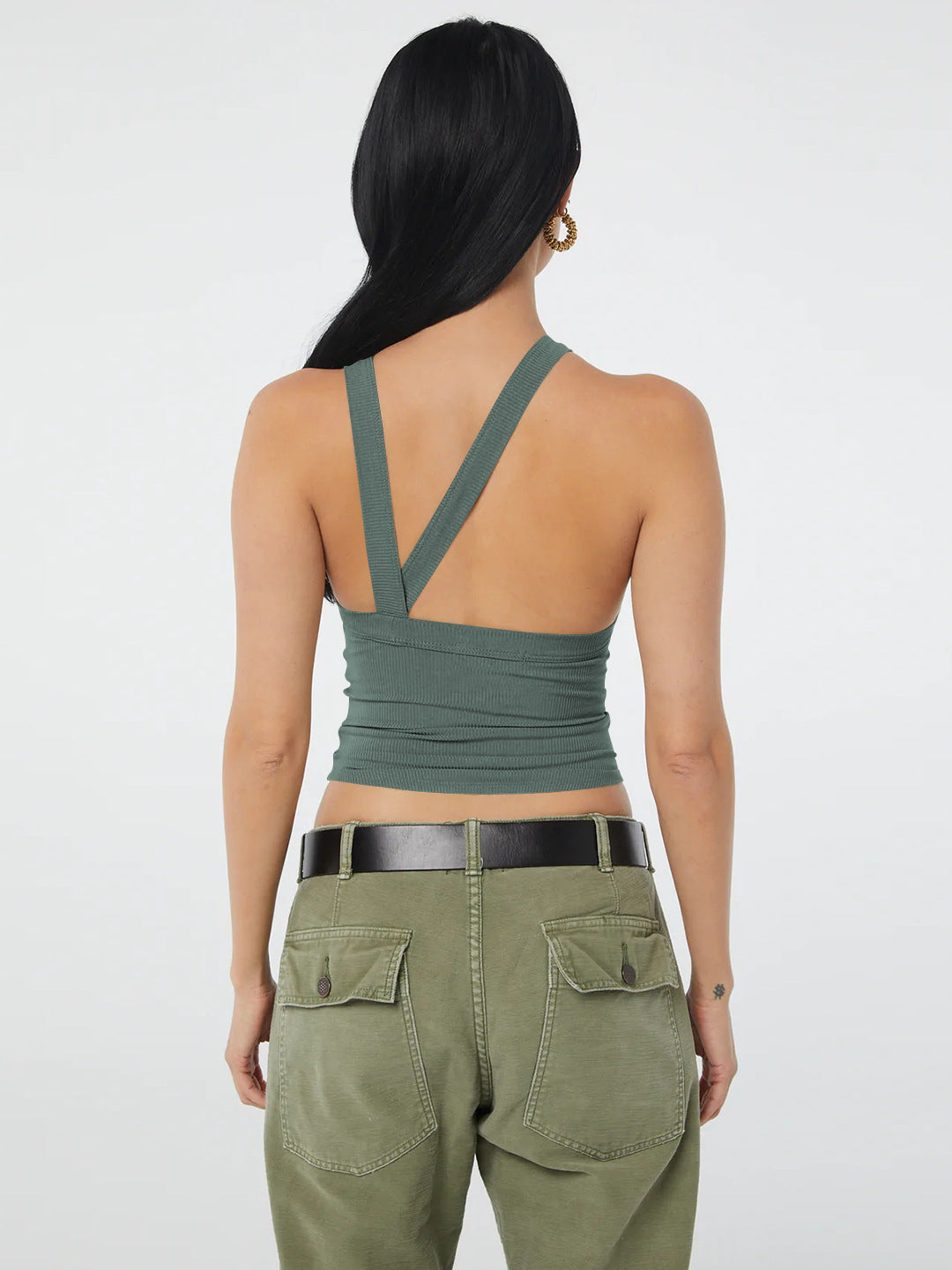 Villa Blvd Halter Neck Ribbed Cropped Top