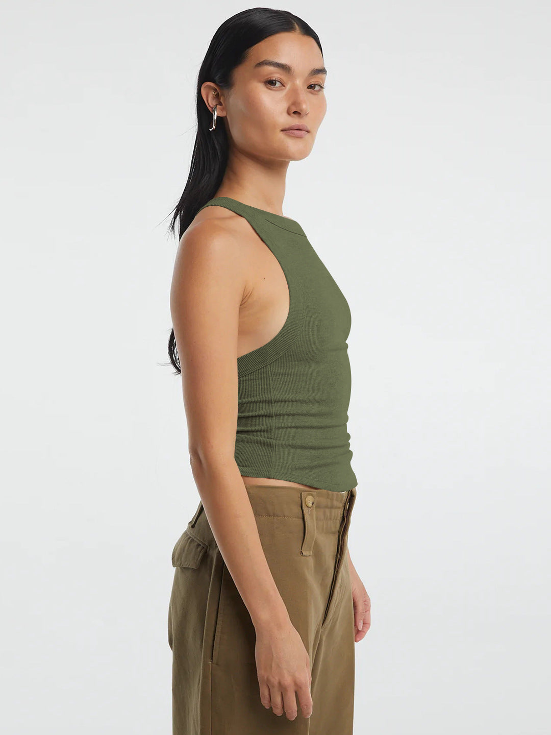 Villa Blvd Halter Neck Ribbed Cropped Top