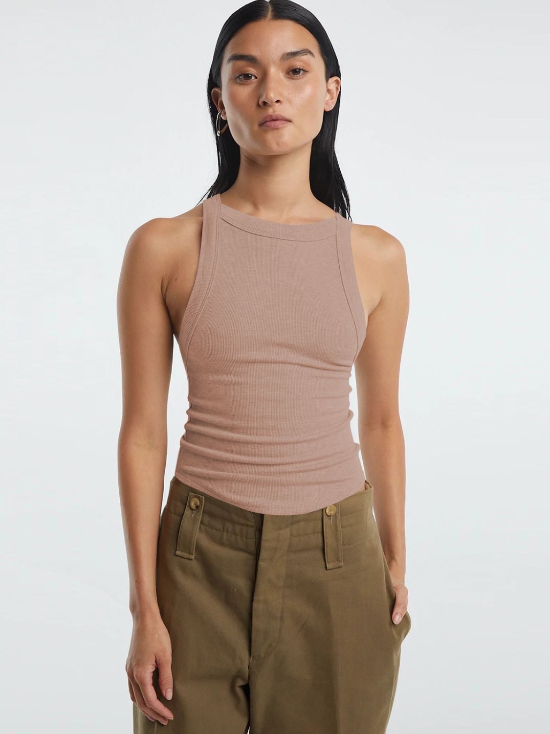 Villa Blvd Halter Neck Ribbed Cropped Top