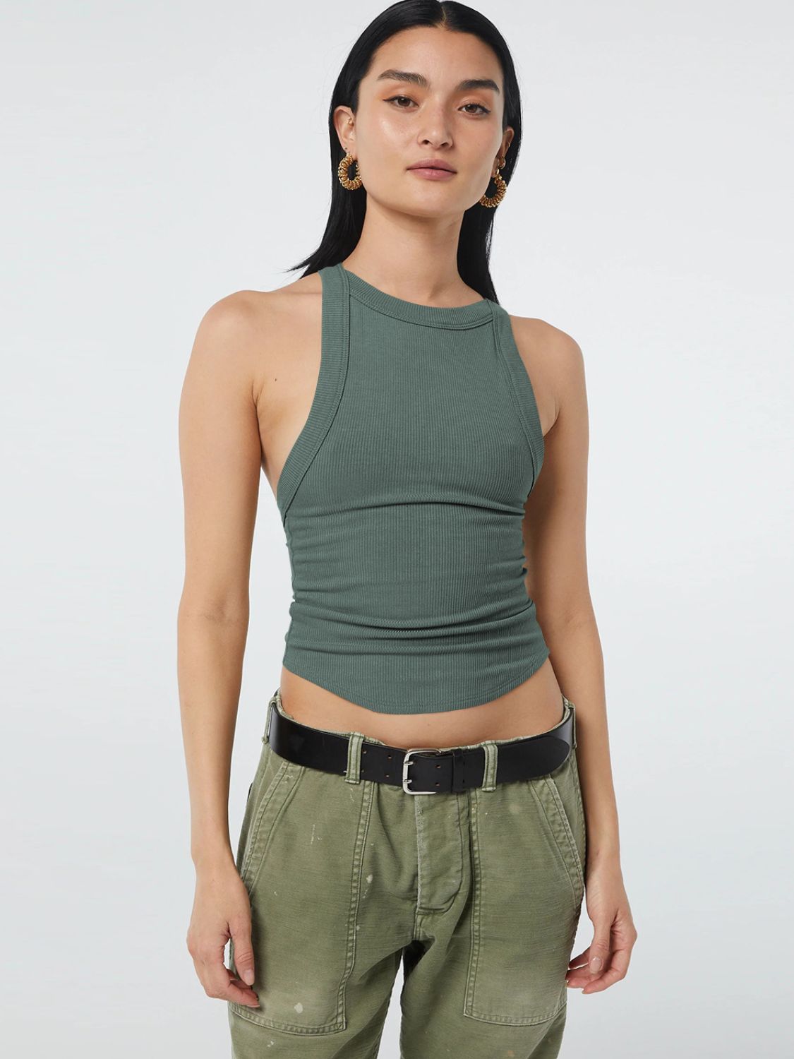Villa Blvd Halter Neck Ribbed Cropped Top