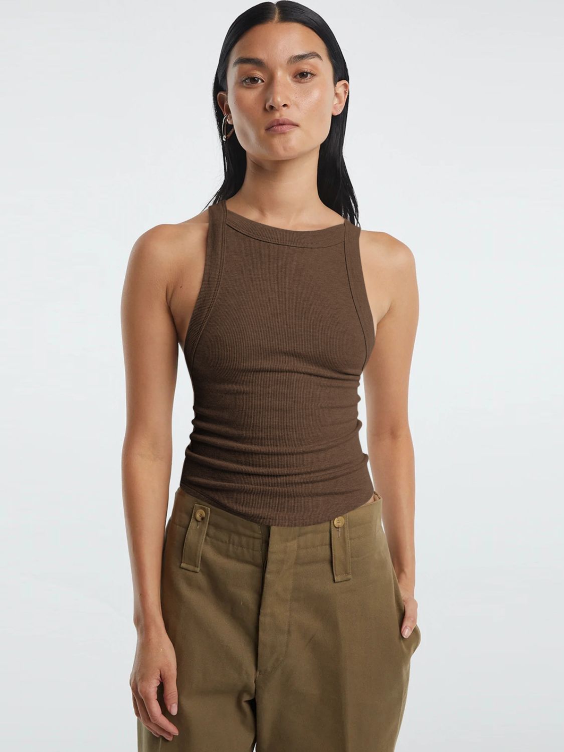 Villa Blvd Halter Neck Ribbed Cropped Top